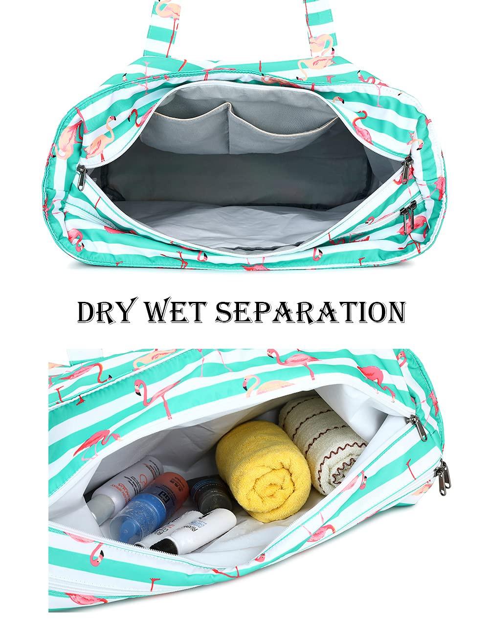 Only-bags.store Große Flamingo Gestreifte Strandtasche mit Reißverschluss  