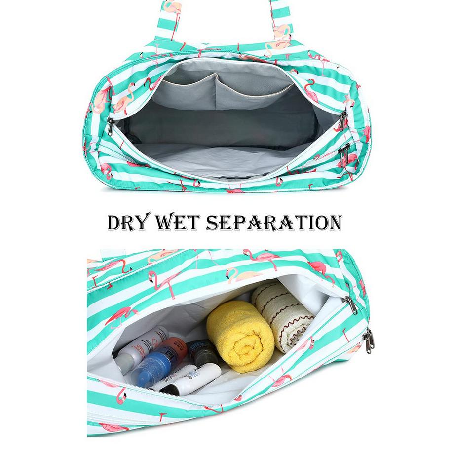 Only-bags.store Große Flamingo Gestreifte Strandtasche mit Reißverschluss  