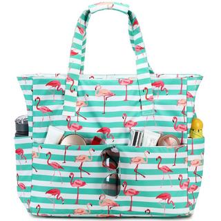 Only-bags.store Große Flamingo Gestreifte Strandtasche mit Reißverschluss  