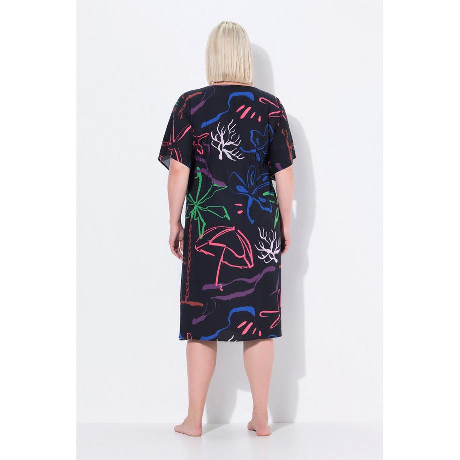 Ulla Popken Kaftan Strandmuster V-Ausschnitt Halbarm  