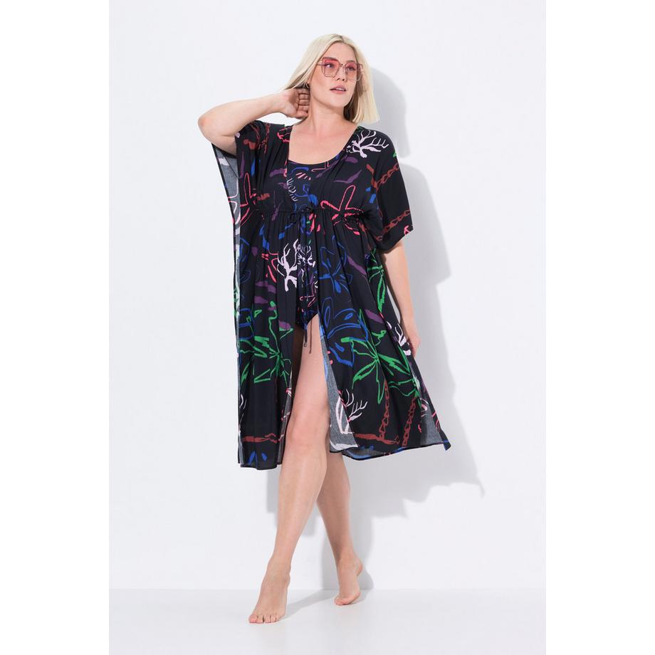 Ulla Popken Kaftan Strandmuster V-Ausschnitt Halbarm  