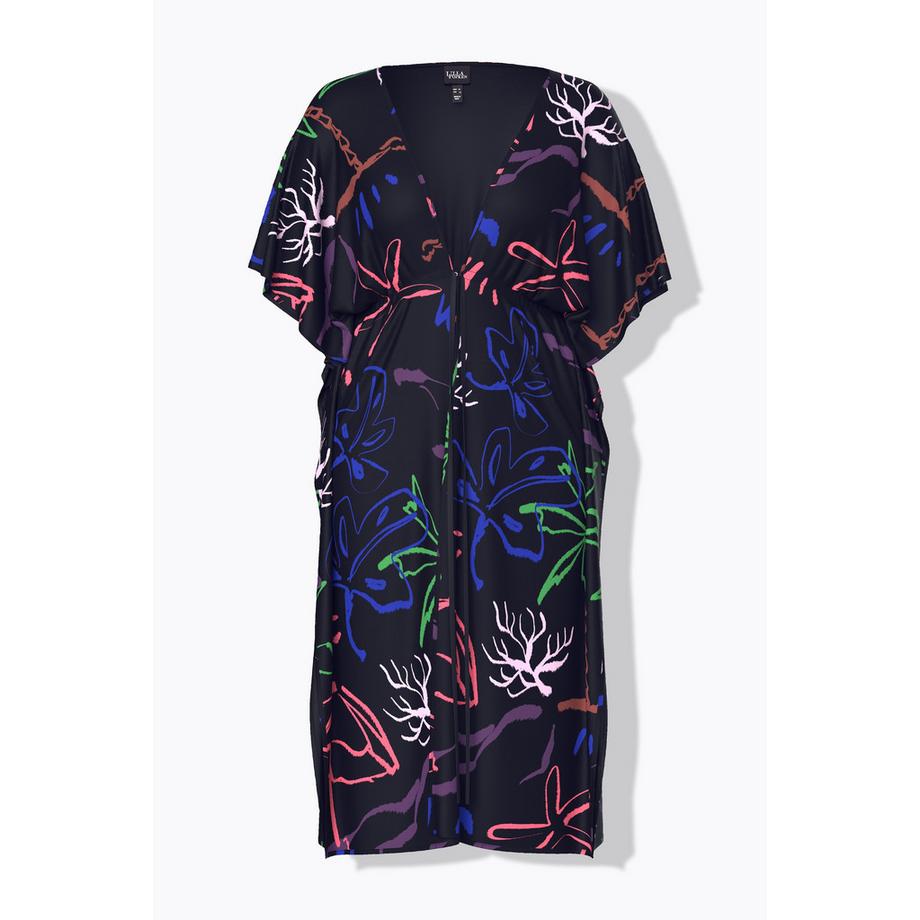 Ulla Popken Kaftan Strandmuster V-Ausschnitt Halbarm  