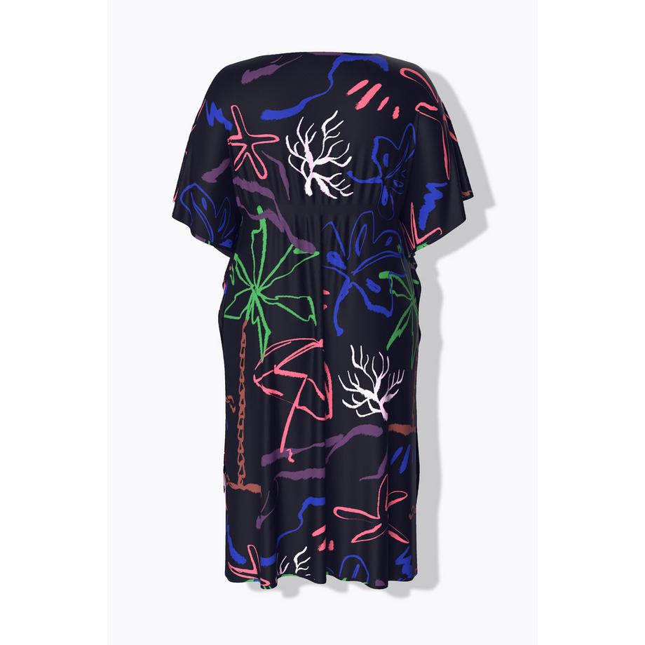 Ulla Popken Kaftan Strandmuster V-Ausschnitt Halbarm  