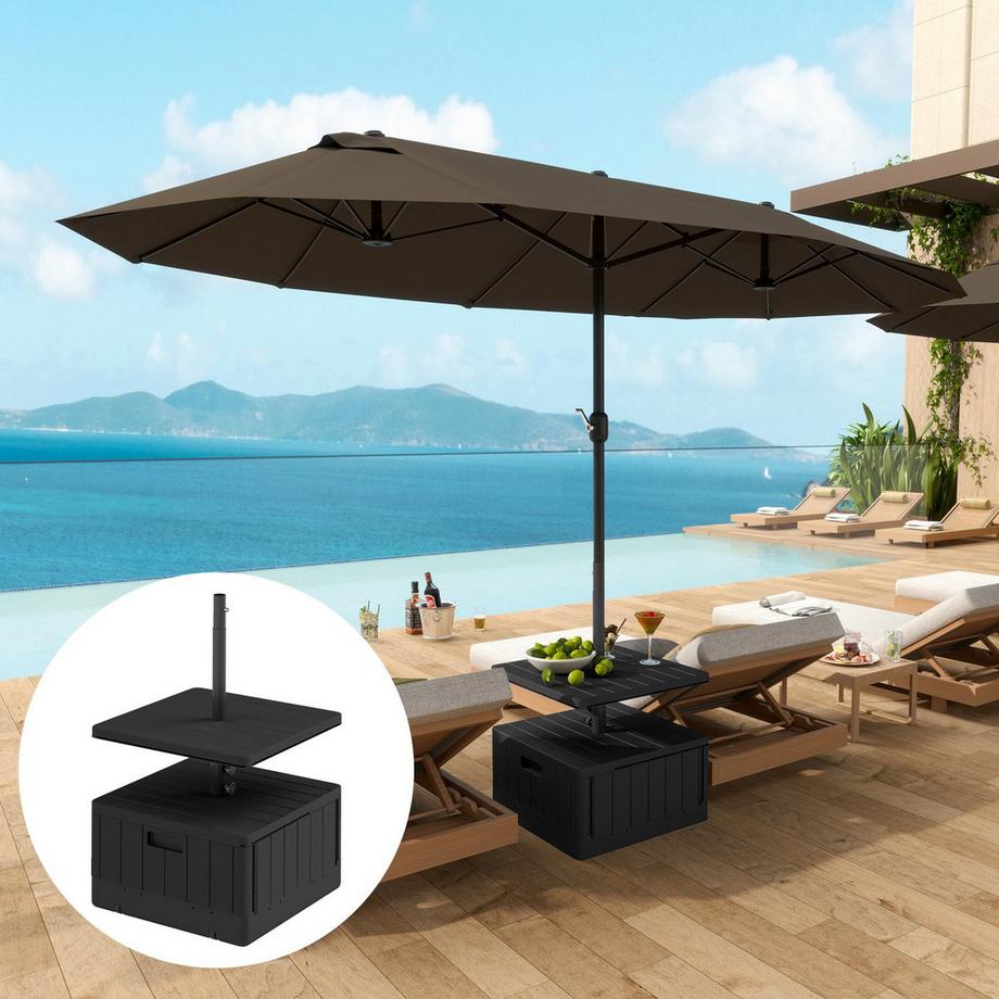 Northio Pied de parasol 3 en 1 80 kg rechargeable, porte-parapluie à planter avec roulettes, support de parasol carré de table, support de poids pour parasol diamètre 38/48 mm, pour balcon noir  