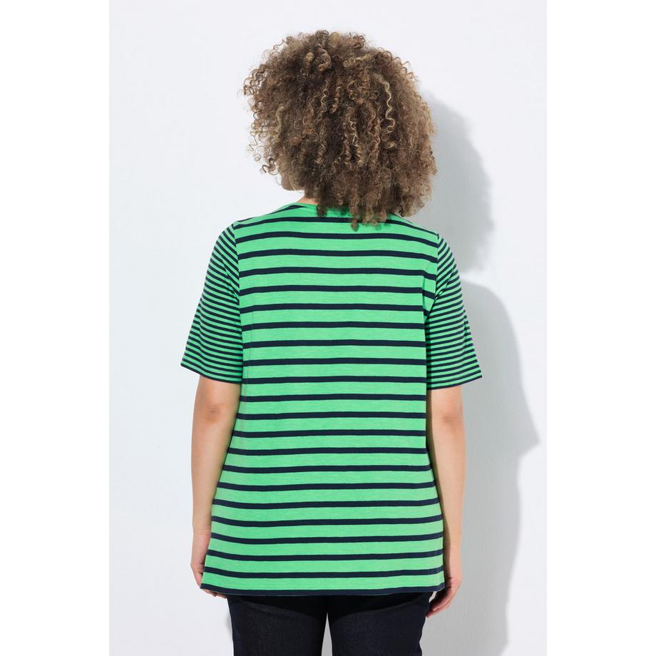 Ulla Popken Ringelmix A-Linie V-Ausschnitt Halbarm Shirt  