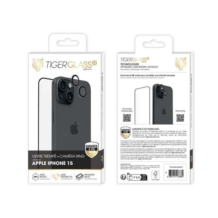 Tiger  Pack Verre pour iPhone 15 