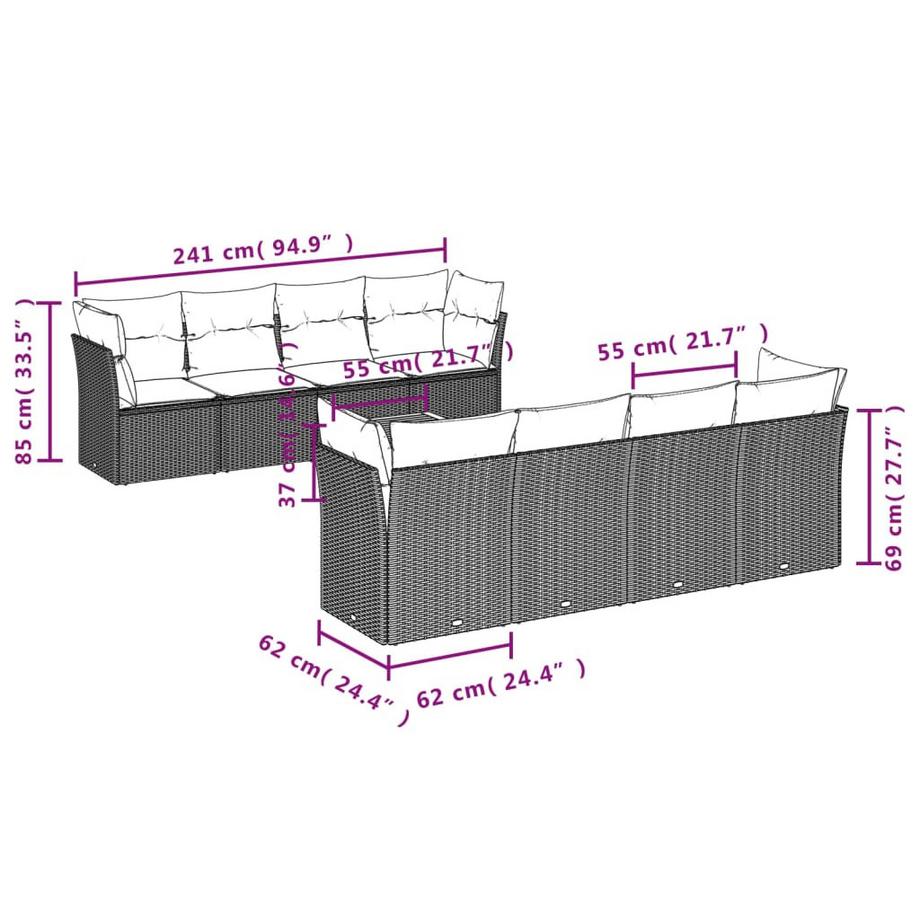 VidaXL Ensemble de canapés de jardin rotin synthétique  