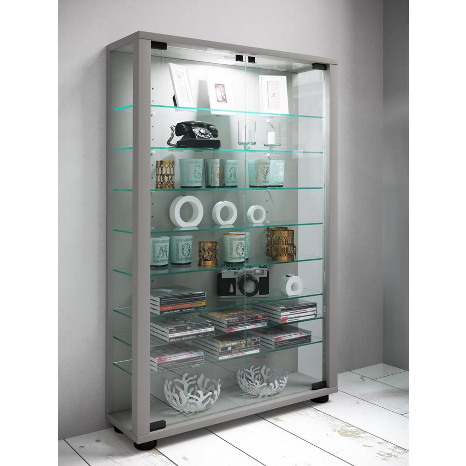 VCM Glasvitrine stehend | Vitrine Glas mit ESG-Sicherheitsglas | Maße ca. H. 90 x B. 59 x T. 18 cm | Standvitrine Glas | Modern und platzsparend | Glas  