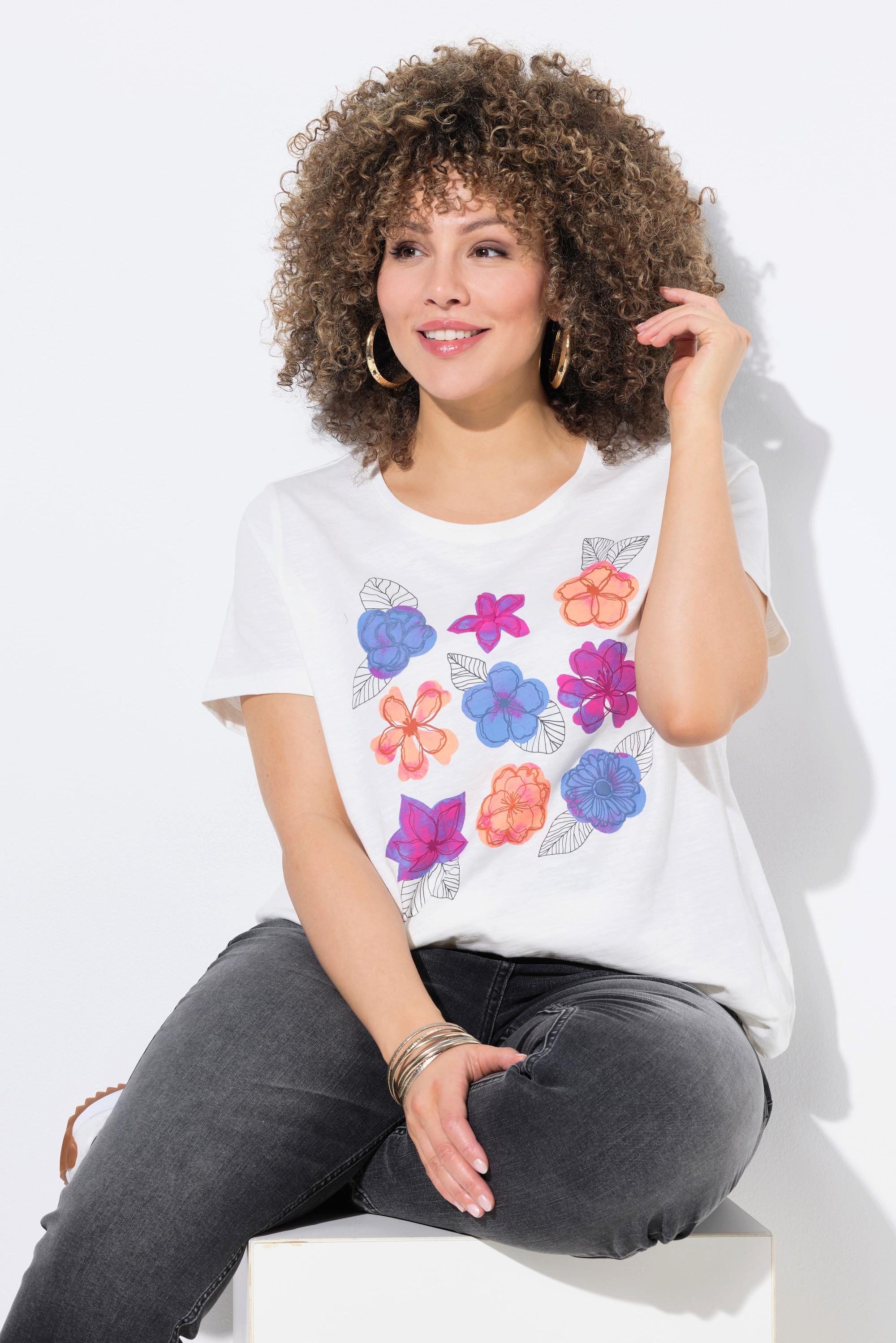Ulla Popken T-Shirt Floreale Linea ad A Girocollo Mezza Manica  
