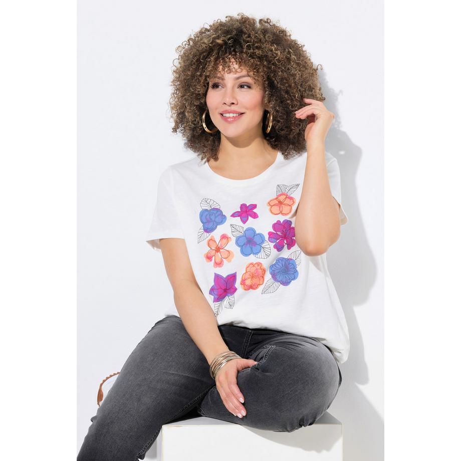 Ulla Popken Blüten A-Linie Rundhals Halbarm T-Shirt  