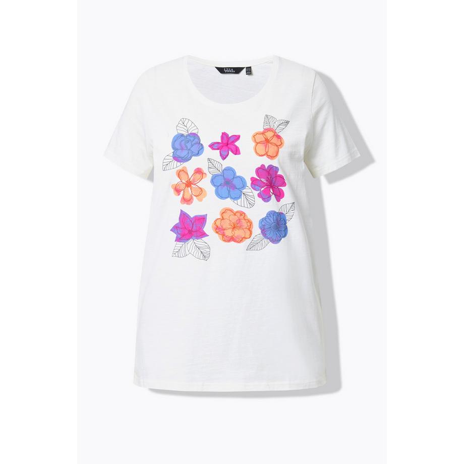 Ulla Popken Blüten A-Linie Rundhals Halbarm T-Shirt  