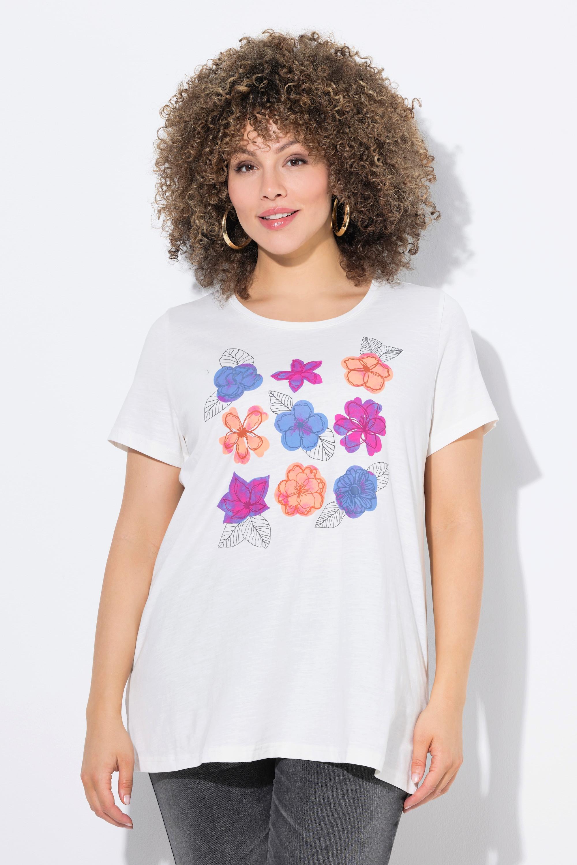 Ulla Popken T-Shirt Floreale Linea ad A Girocollo Mezza Manica  