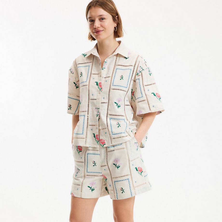 La Redoute Collections Kurzarmhemd mit Stickerei und Lochmuster  