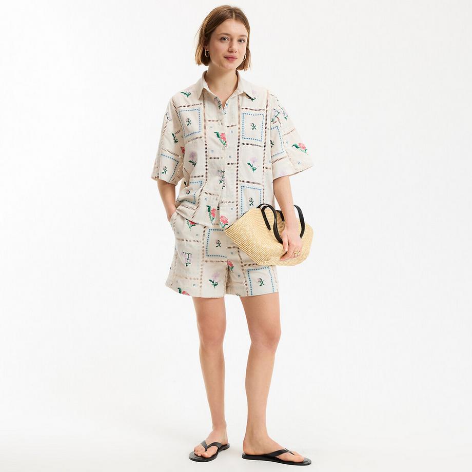 La Redoute Collections Kurzarmhemd mit Stickerei und Lochmuster  