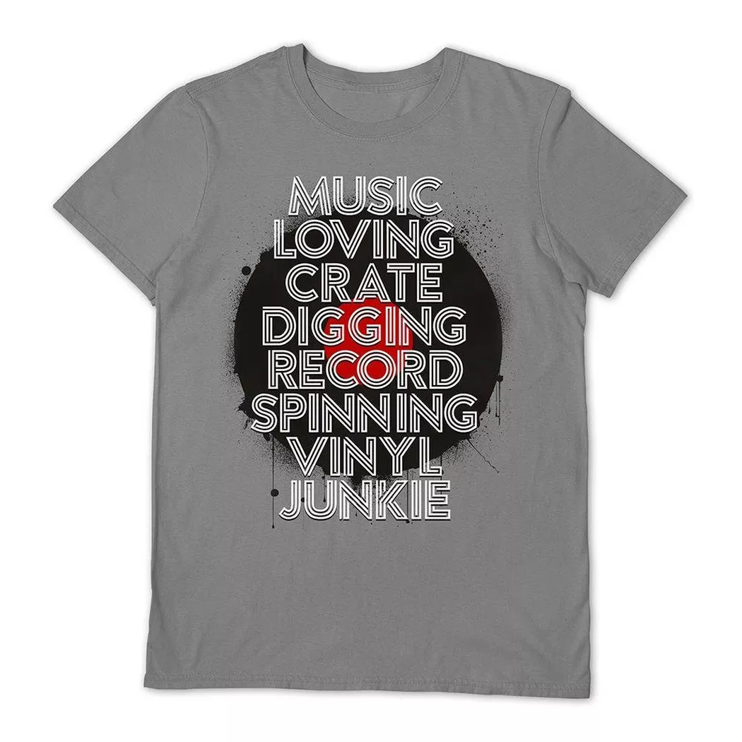 PYRAMID INTERNATIONAL - Music Loving Crate Digging TShirt, per donna, Grigio, Größe L