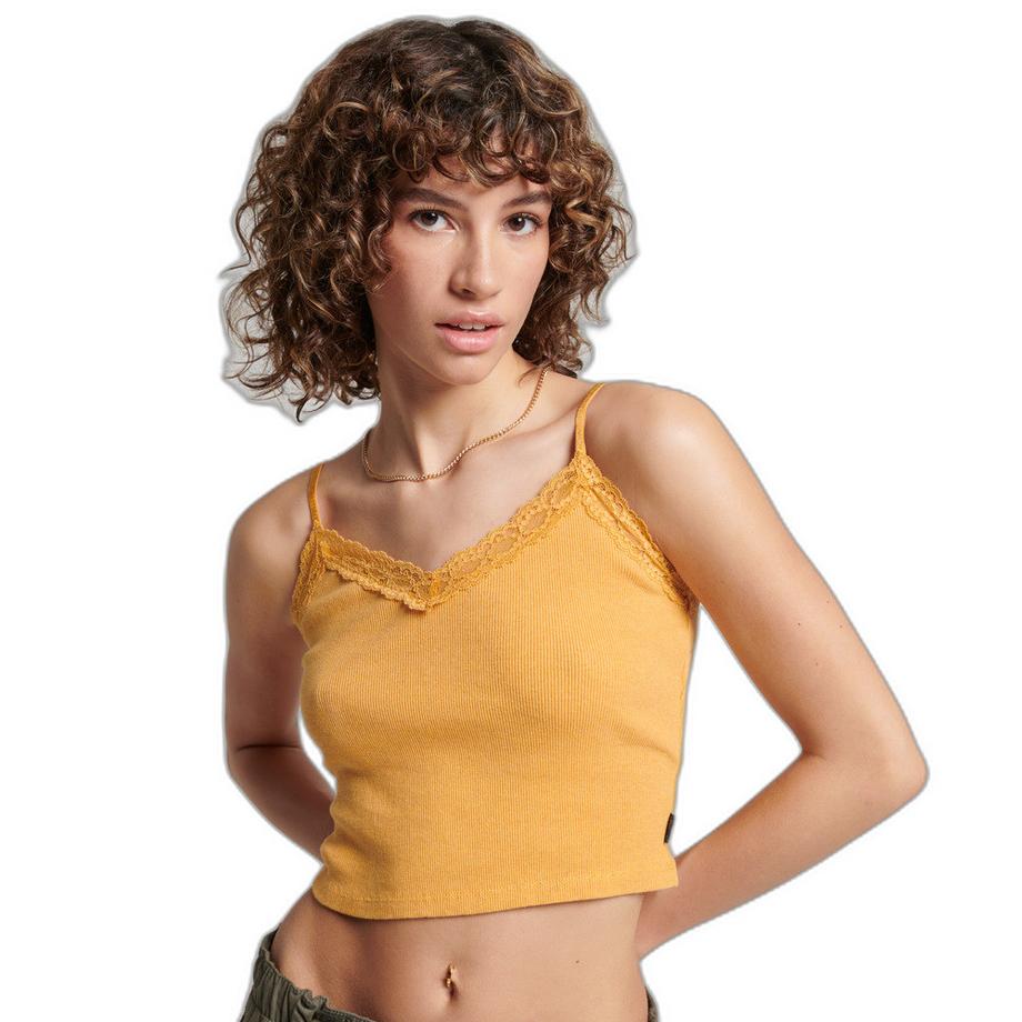 débardeur côtelé liseré dentelle