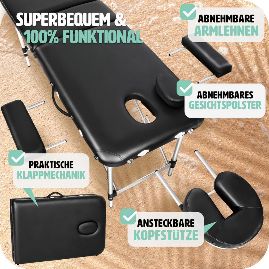 Tectake Lettino da massaggio a 2 zone con imbottitura e telaio in alluminio  