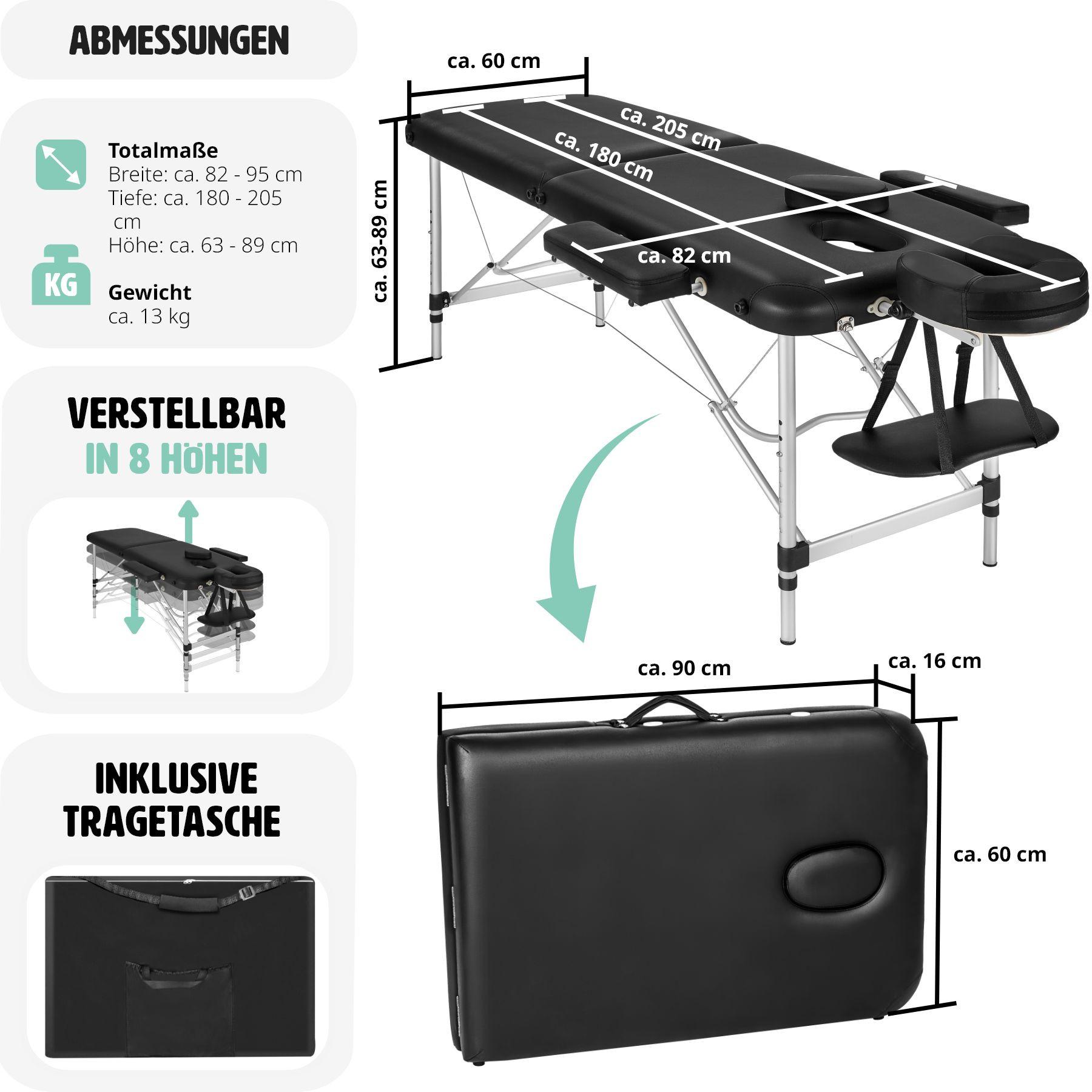 Tectake 2 Zonen Massageliege mit Polsterung und Aluminiumgestell  