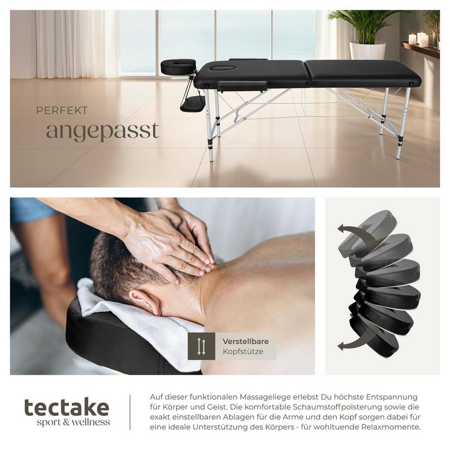 Tectake 2 Zonen Massageliege  Breite 60 cm, Polsterung 4 cm inklusive Tragetasche  