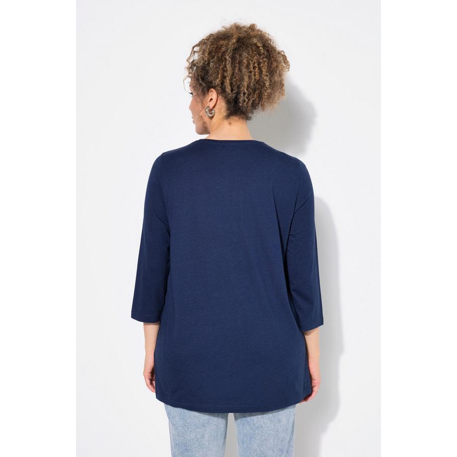 Ulla Popken T-shirt Fleurs Col V Manches 3/4 Classic  