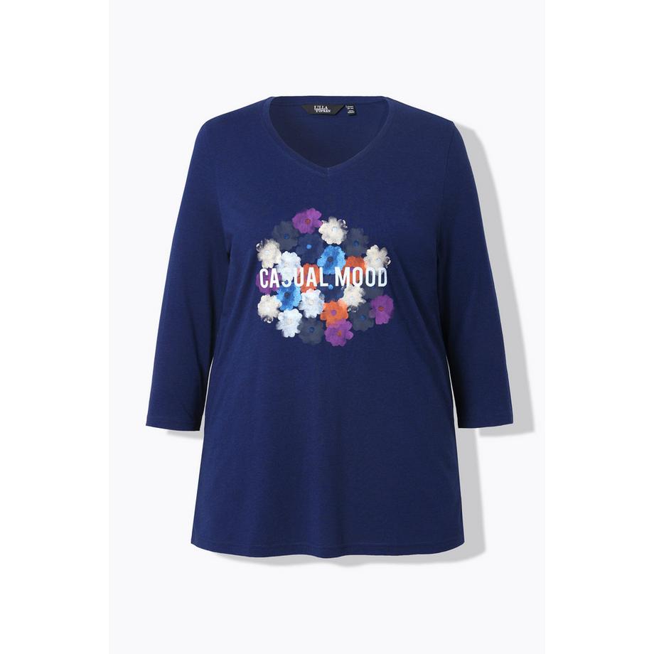 Ulla Popken T-shirt Fleurs Col V Manches 3/4 Classic  