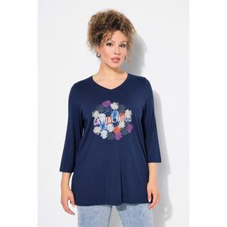 Ulla Popken  Shirt, Blüten, Classic, V-Ausschnitt, 3/4-Arm 