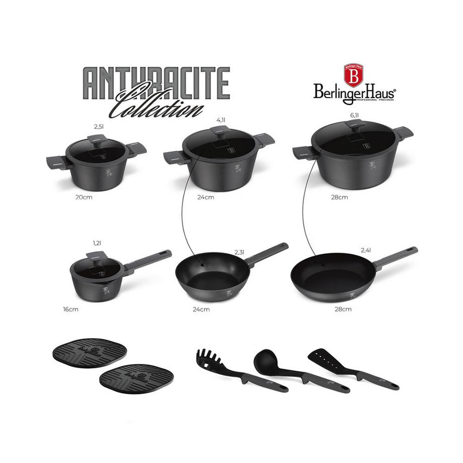 Berlinger Batterie de cuisine 15 pièces anthracite mat Collection 2.0  