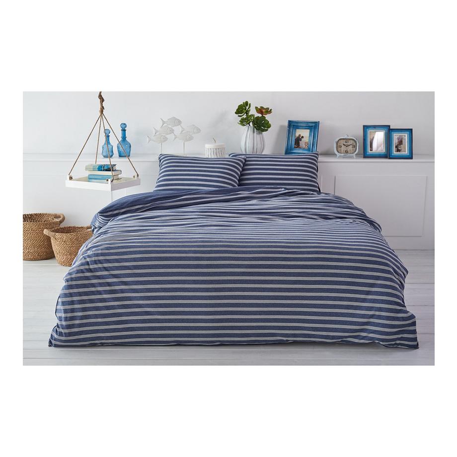 Living Home Melange Jersey Double Face Gestreifte Bettwäsche Set  