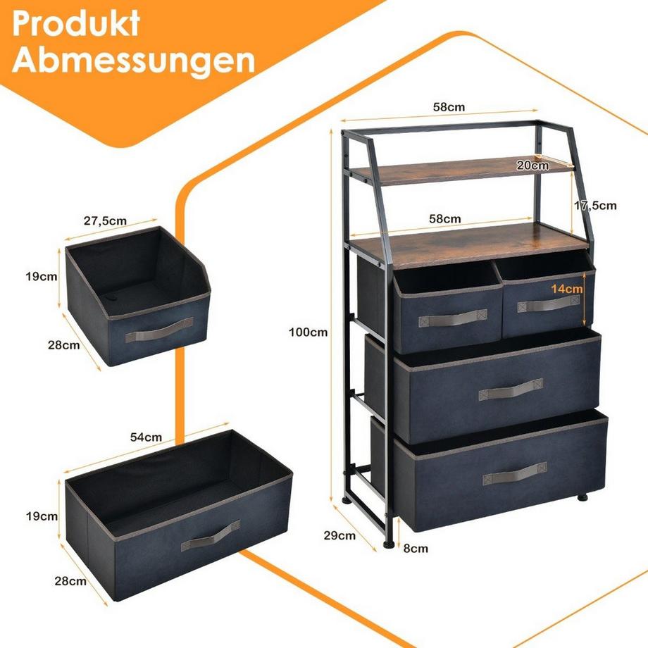 B2X Credenza 4 cassetti con cassetti in tessuto cassettiera in tessuto 58 x 29 x 100 cm  