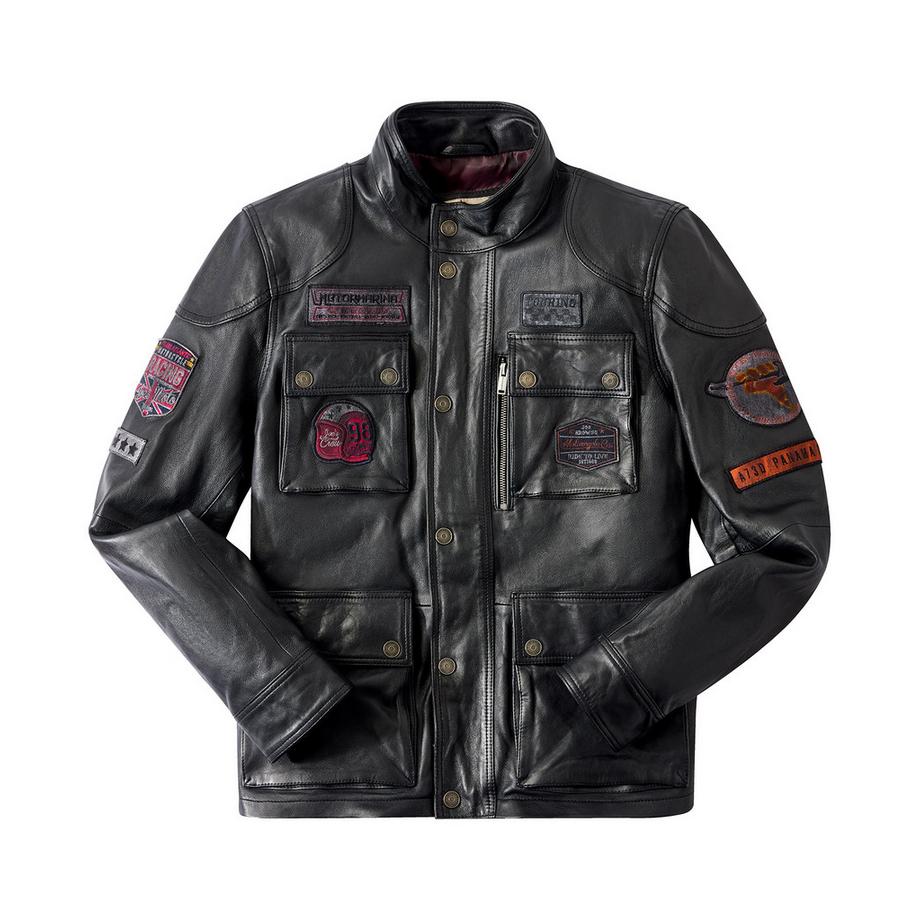 Joe Browns Lederjacke im Vintage Stil mit Abzeichen  