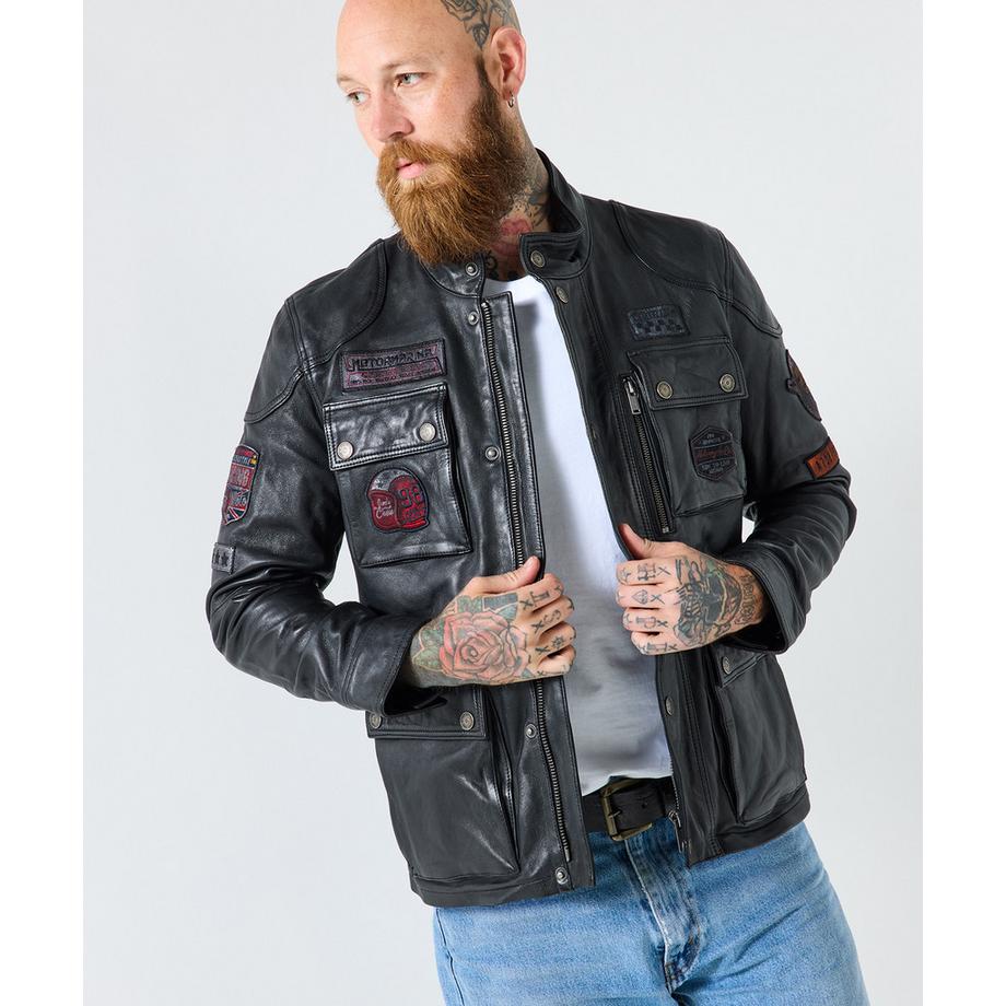 Joe Browns Lederjacke im Vintage Stil mit Abzeichen  