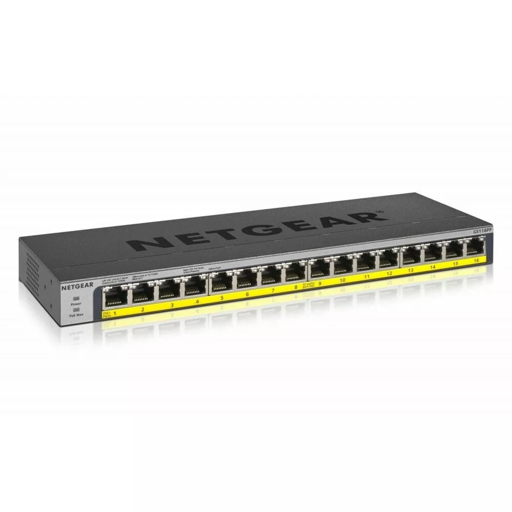 NETGEAR GS116PP Unmanaged Gigabit Ethernet (10/100/1000) Power over Ethernet (PoE) Black