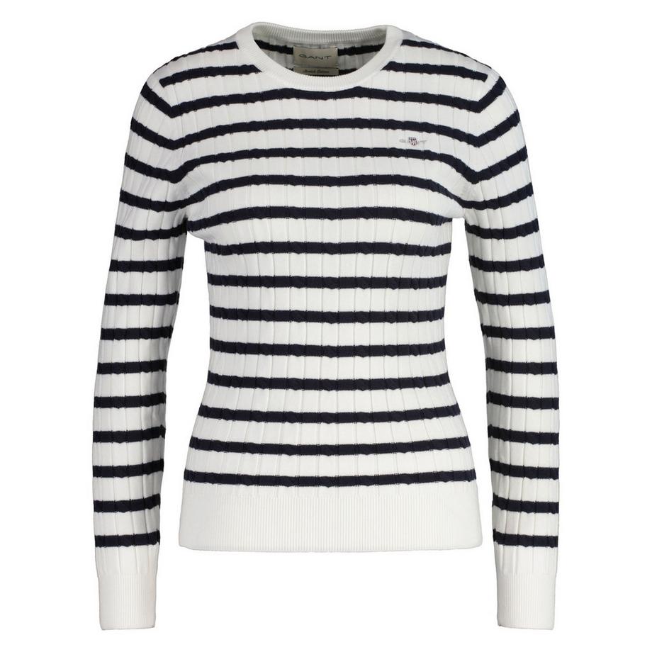 Strickpullover  Figurbetont-STRETCH COTTON CABLE STRIPE C-NECK