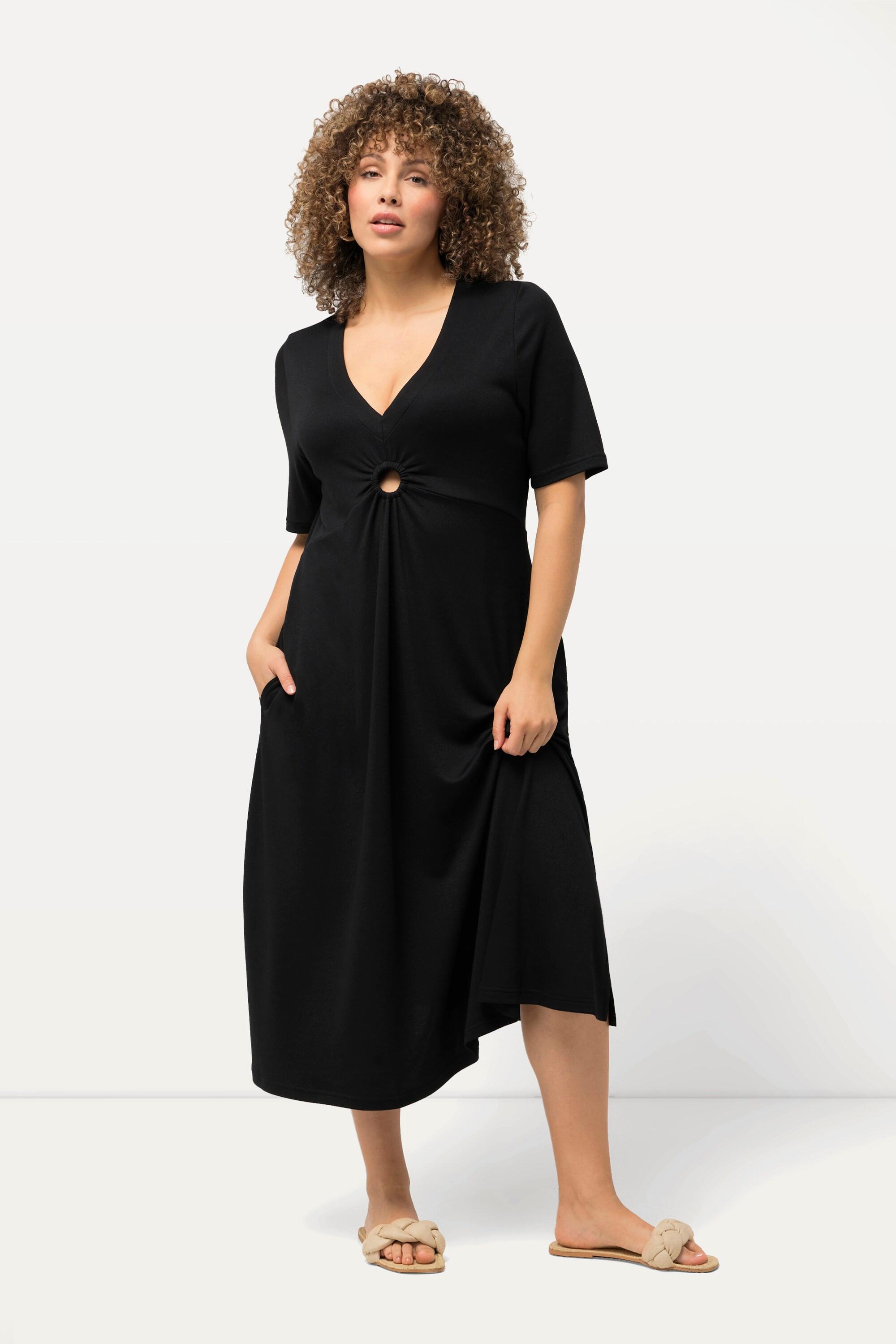 Ulla Popken Abito Midi Jersey Linea A Scollo V Mezza Manica  