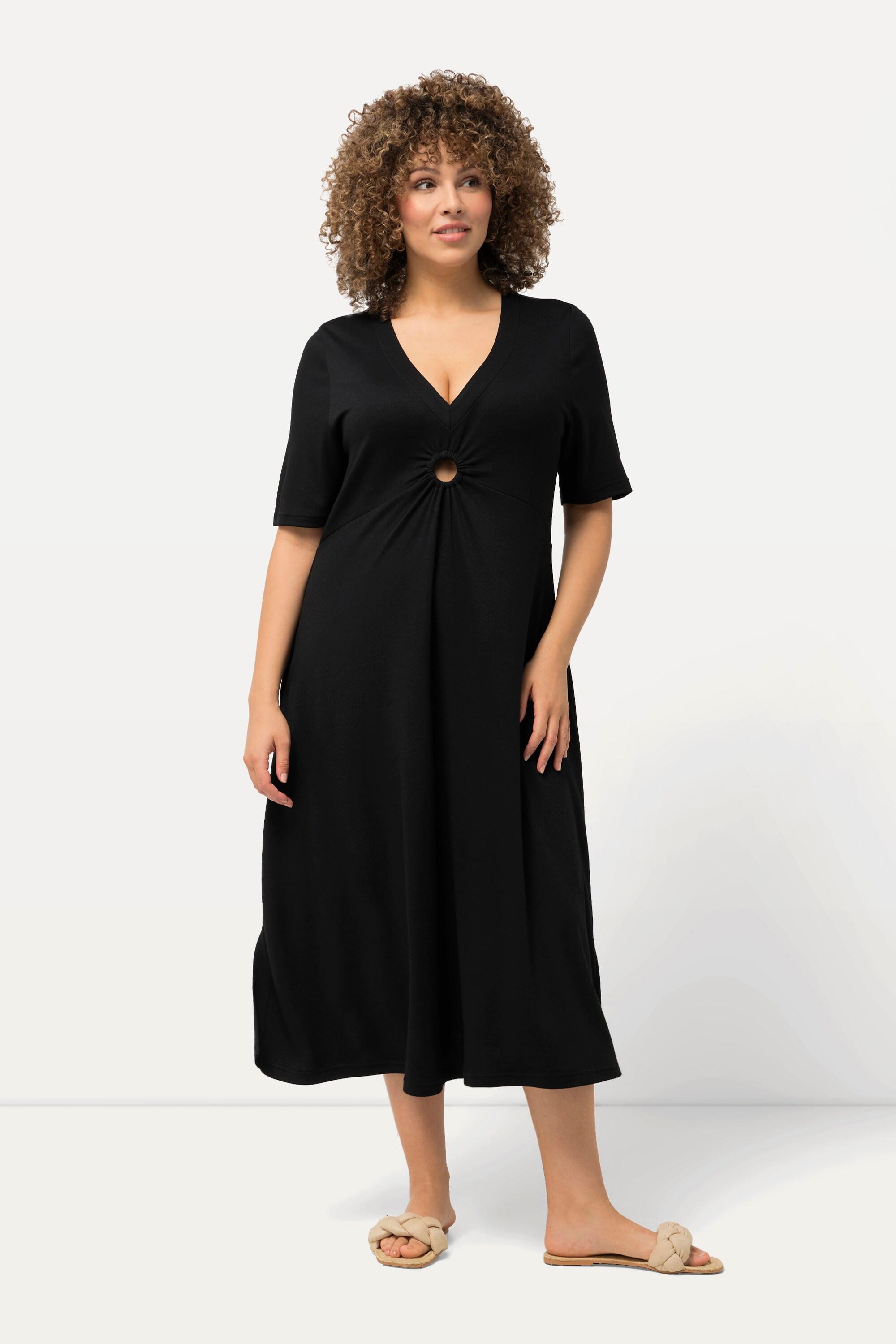 Ulla Popken Abito Midi Jersey Linea A Scollo V Mezza Manica  