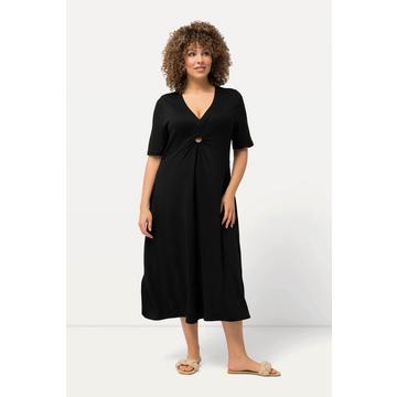 Robe midi en jersey, ligne A, avec décolleté en V et manches courtes