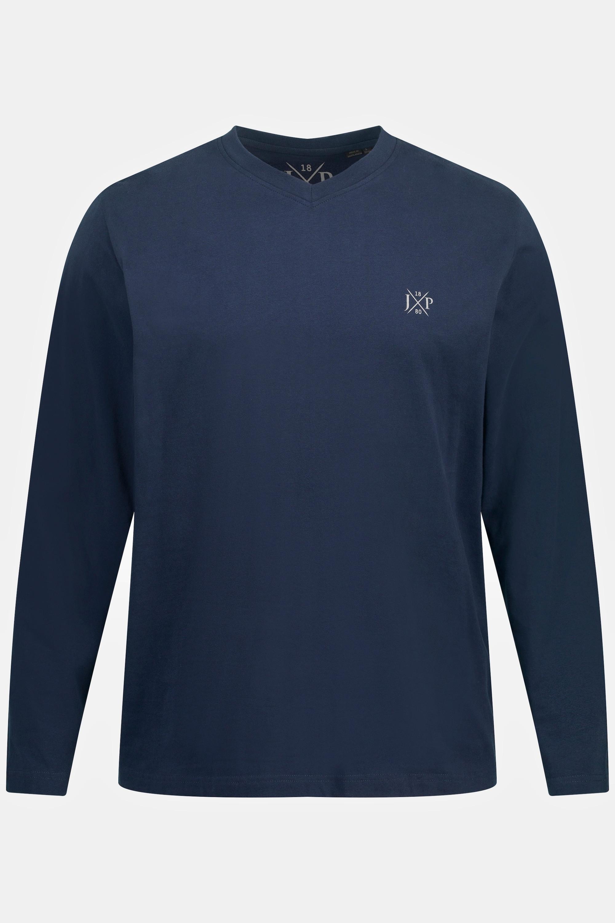 JP1880  T-shirt collection Basic, manches longues et col en V bleu marine 