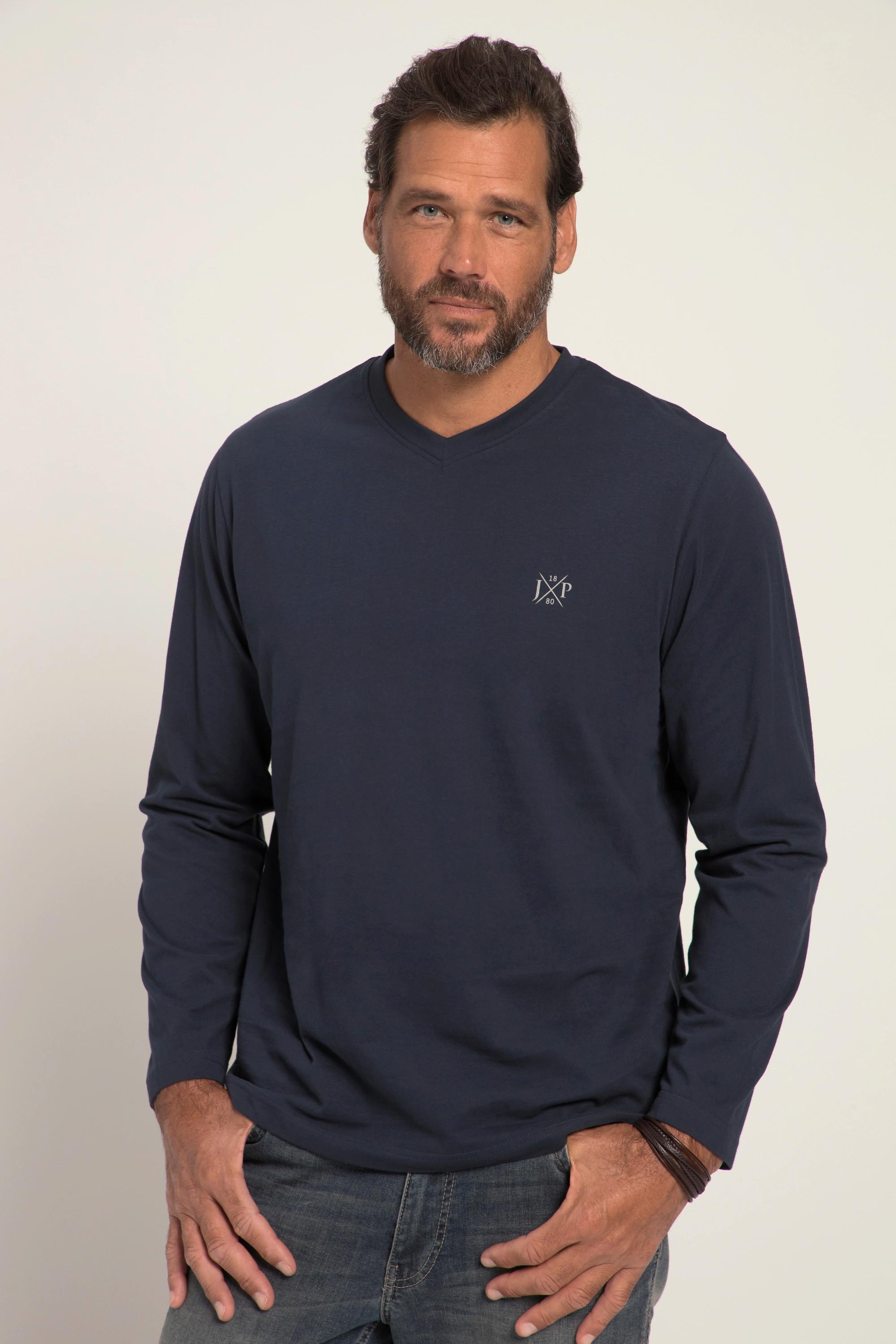 JP1880  T-shirt collection Basic, manches longues et col en V bleu marine 