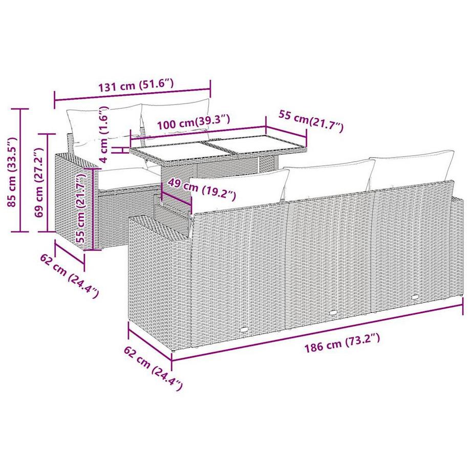 VidaXL Ensemble de canapés de jardin rotin synthétique  