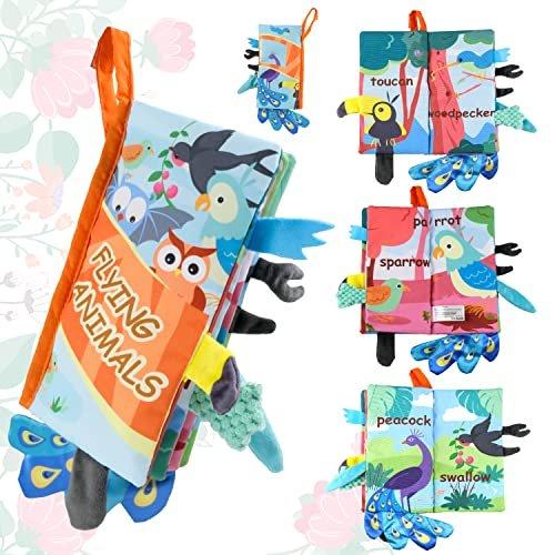 3D Stoffbuch Baby Knisterbuch Baby,Babybuch Bilderbuch,Fliegende Tiere Fühlbuch Baby Kinderwagen Multicolor