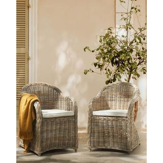 Beliani  Lot de 2 fauteuils de jardin avec coussins en Rotin Traditionnel SUSUA II 