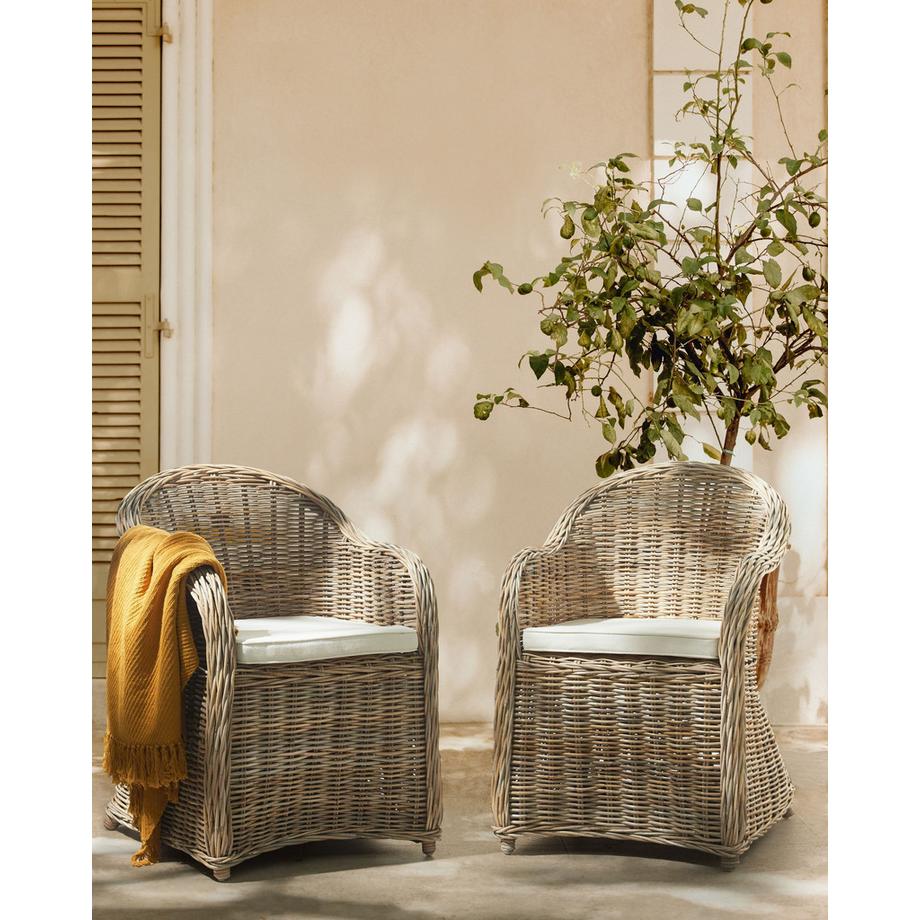 Beliani  Gartensessel 2er Set mit Auflagen aus Rattan Mediterran SUSUA II 