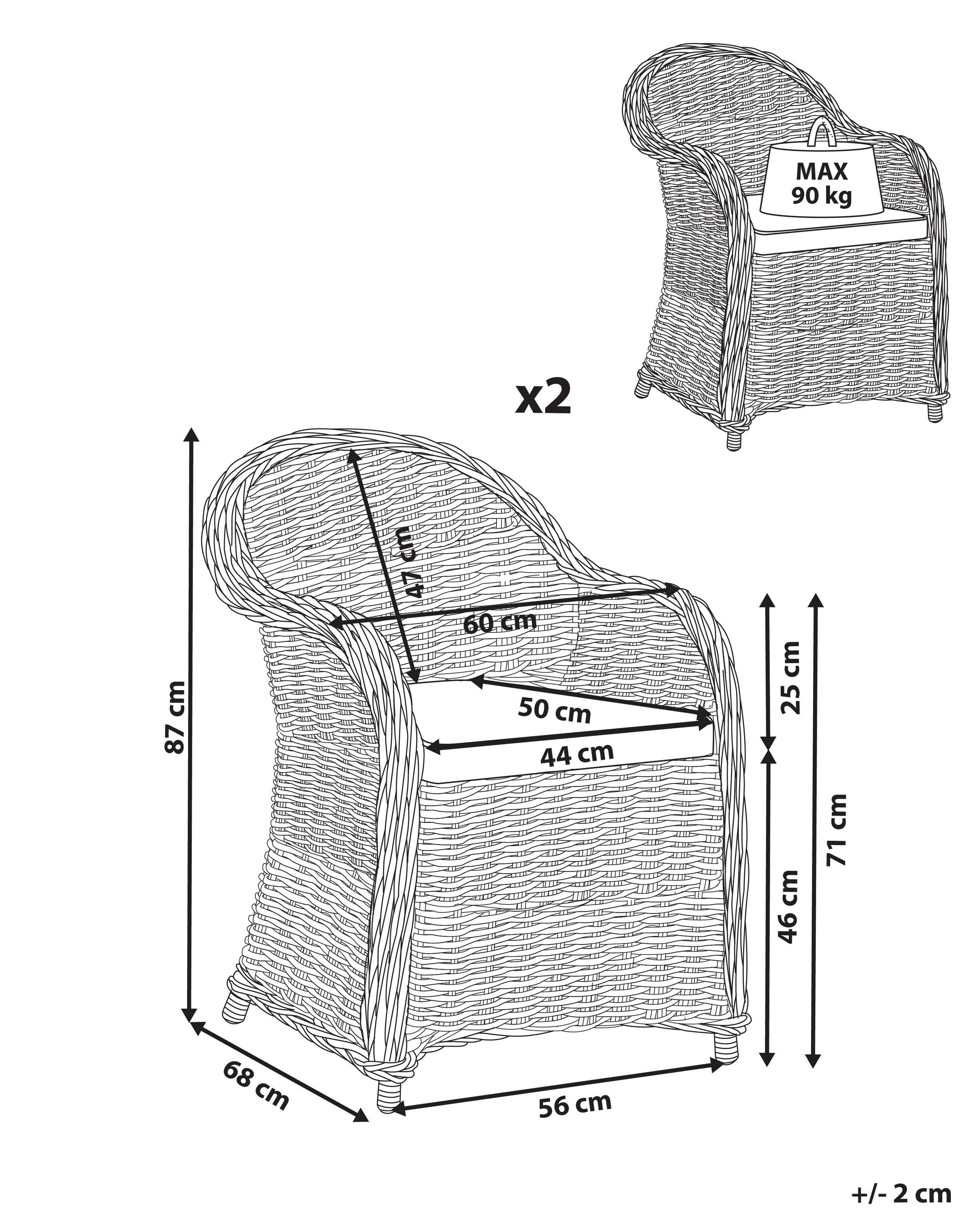 Beliani  Lot de 2 fauteuils de jardin avec coussins en Rotin Traditionnel SUSUA II 