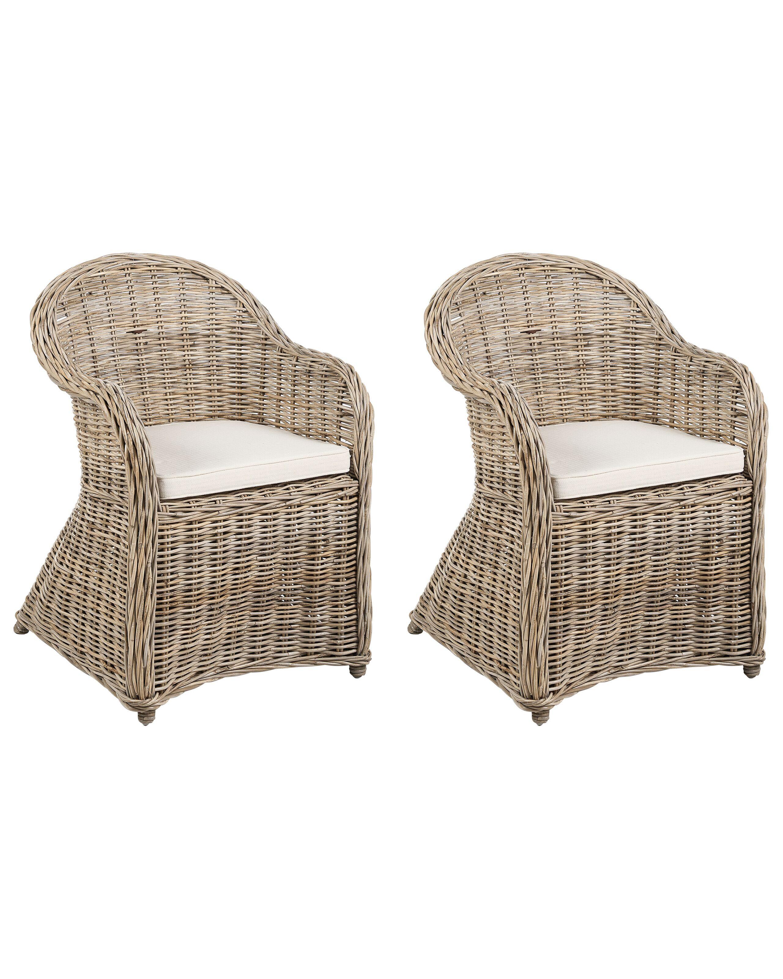 Beliani  Lot de 2 fauteuils de jardin avec coussins en Rotin Traditionnel SUSUA II 