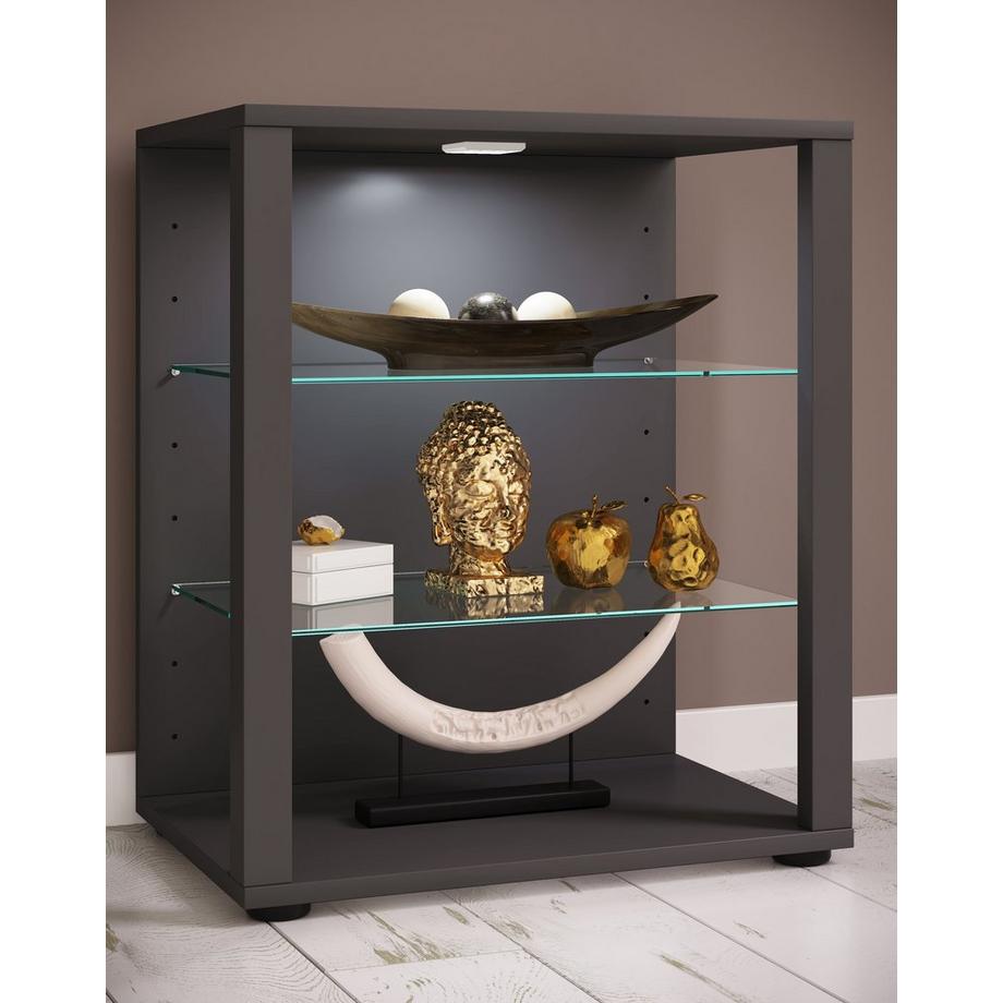 VCM Glasvitrine stehend | Vitrine Glas mit ESG-Sicherheitsglas | Maße ca. H. 60 x B. 52 x T. 35 cm | Standvitrine Glas | Modern und platzsparend | Glas  