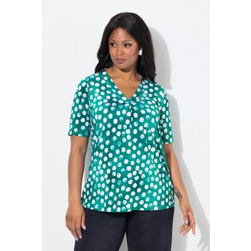 Maglia in tessuto fluente con pallini, piega decorativa, scollo a V e mezze maniche