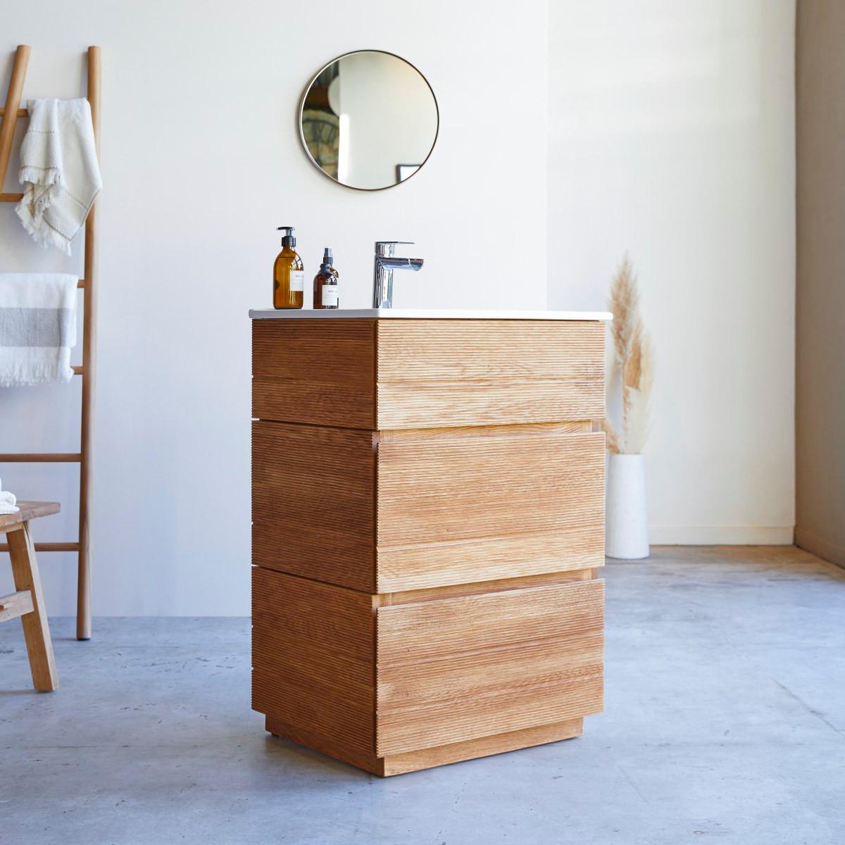Tikamoon Meuble salle de bain en chêne massif et céramique 60 cm Karl  
