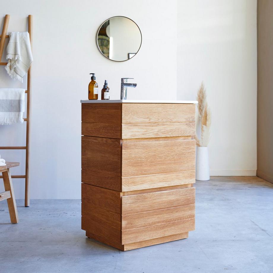 Tikamoon Mobile per il bagno in legno di quercia massello e ceramica 60 cm Karl  