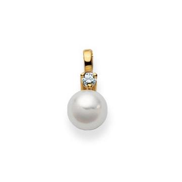 Pendentif or jaune 750 Akoya perle 7mm, diamant 0,06ct.