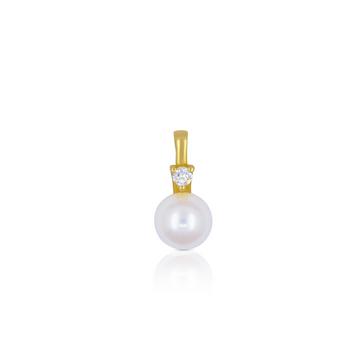 Pendentif or jaune 750 Akoya perle 7mm, diamant 0,06ct.